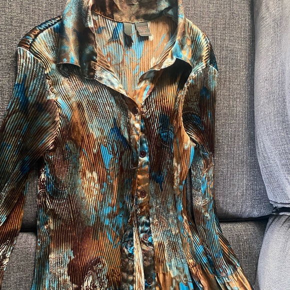 Vintage SERE NADE brown/teal button up silk top - Picture 2 of 5